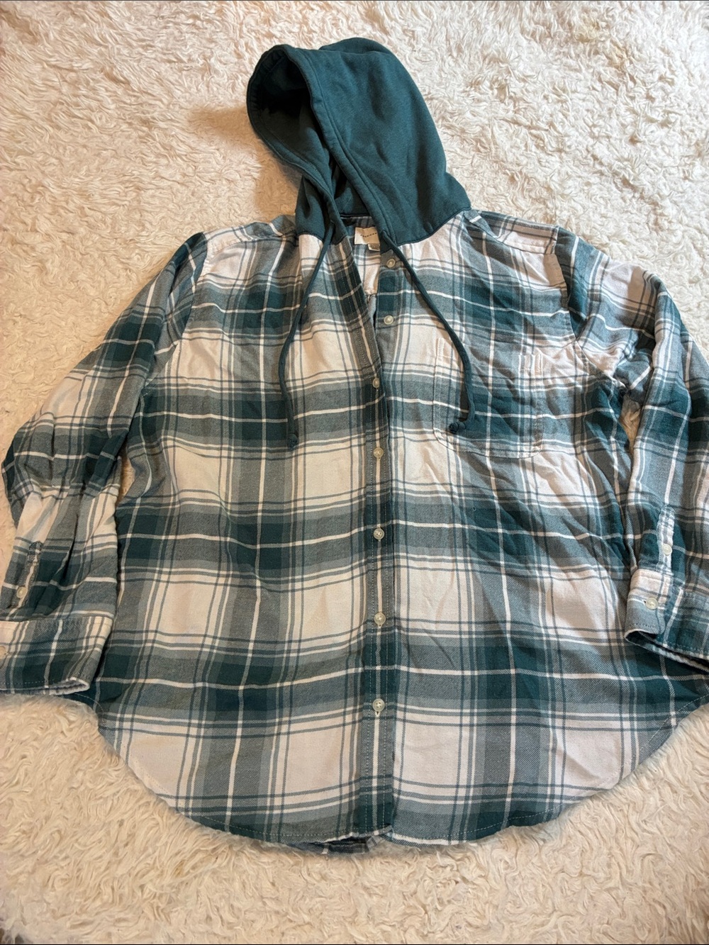 American Eagle Outfitters Green Plaid Hooded Extra Large Flannel Shirt